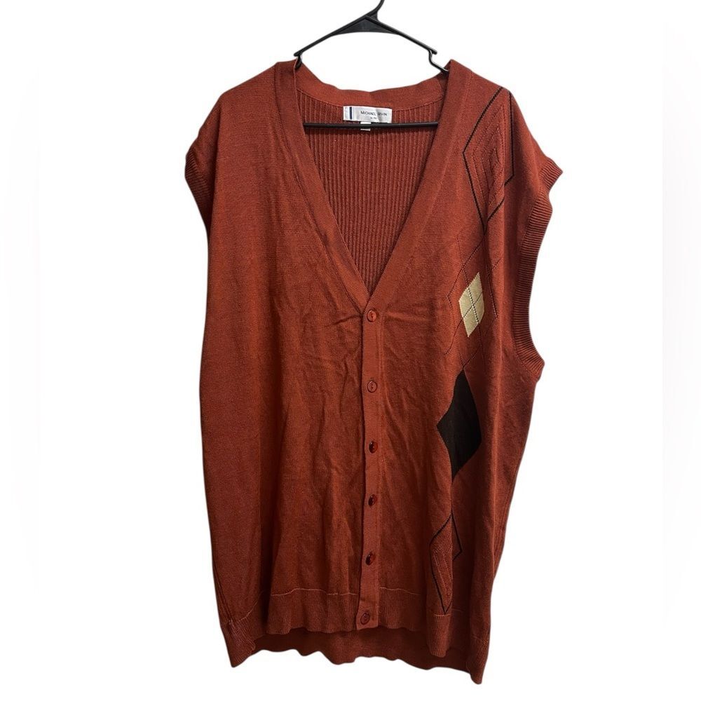 Vtg Michael Irvin 88 Sweater Mens Vest SZ 3XL Brown Knit Hip Hop Preppy Dad Y2K